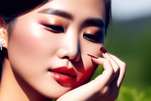 a woman's face with bright, glowing skin and Korean-inspired nature makeup look