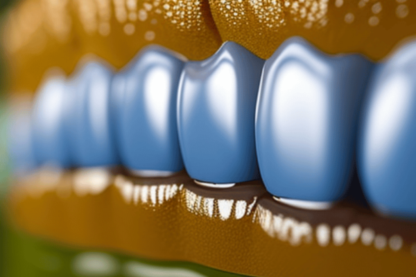 A close-up of a tooth with a dental sealant applied