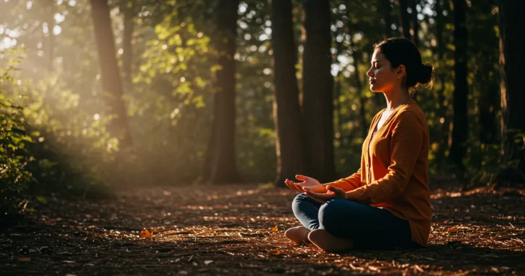 This image illustrates how mindfulness differs from formal meditation by showing a person fully engaged in a routine activity with complete awareness. Perfect visual representation of how everyday mindfulness can be seamlessly incorporated into busy schedules, making it accessible to beginners seeking greater peace.