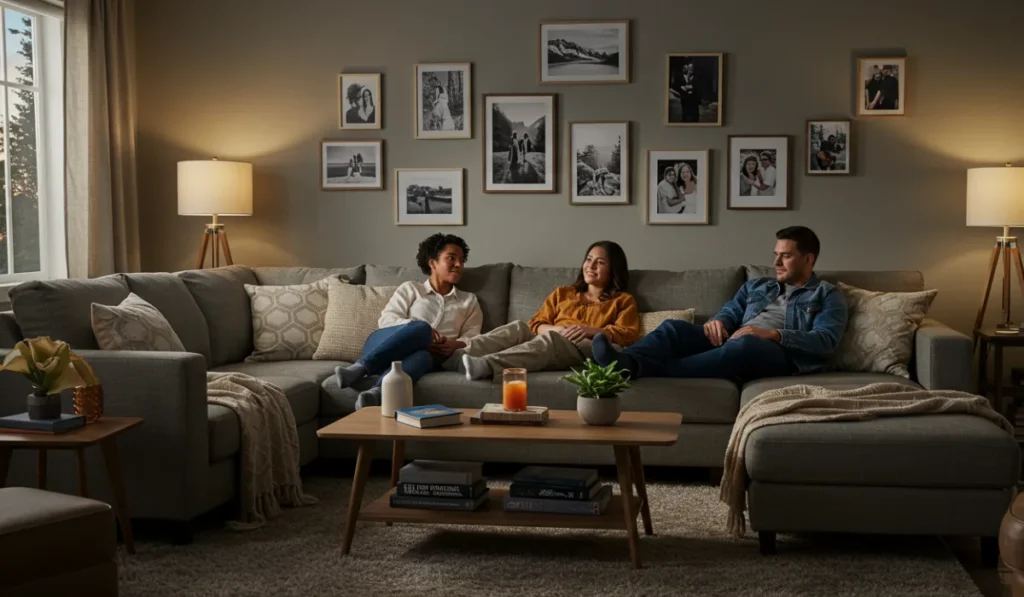 Cozy family living room designed for comfort and connection showing restful spaces that nurture calm