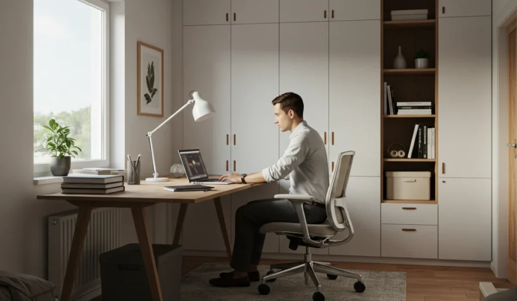 Serene home office workspace designed with restful spaces principles for productive and peaceful work